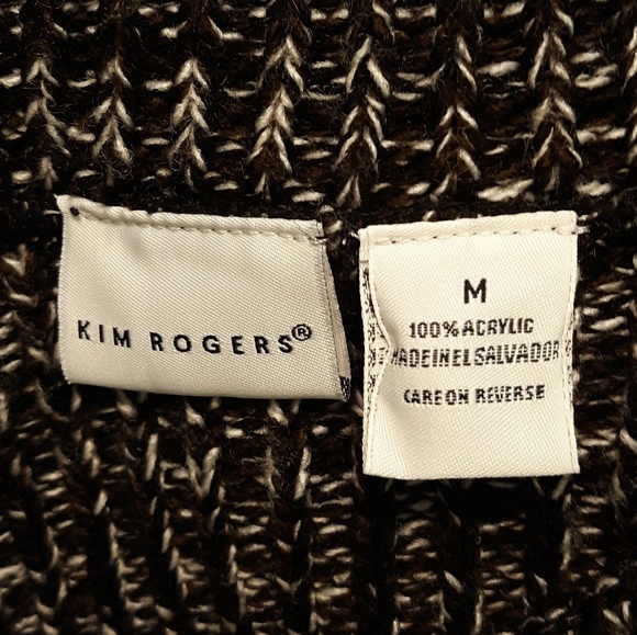 BLACK & WHITE WAFFLE WEAVE 3/4 SLEEVE CARDIGAN, M - Picture 5 of 7